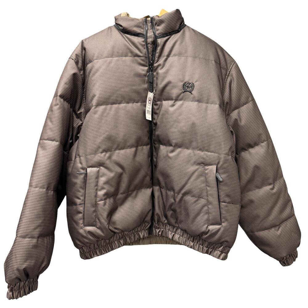 Cinch Down Puffer Jacket Mens XXL 2XL Reversible Full Zip Brown Tan Western NEW‎